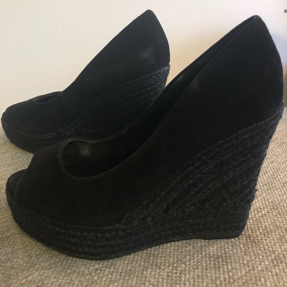 NEW Black Peep Toe Wedge Espedrilles